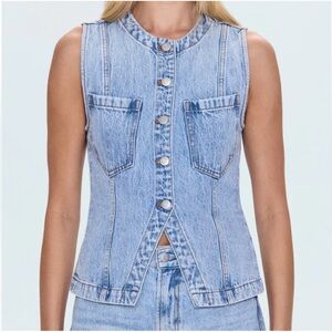 Pistola Light Blue Denim Collarless Button Vest